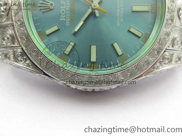 0514 Contemporary Milgauss 116400 904L Engraved SS DJF 11 Best Edition Blue Dial on 904L Engraved SS Bracelet A2836 (Real Green Sapphire Crystal) 3068